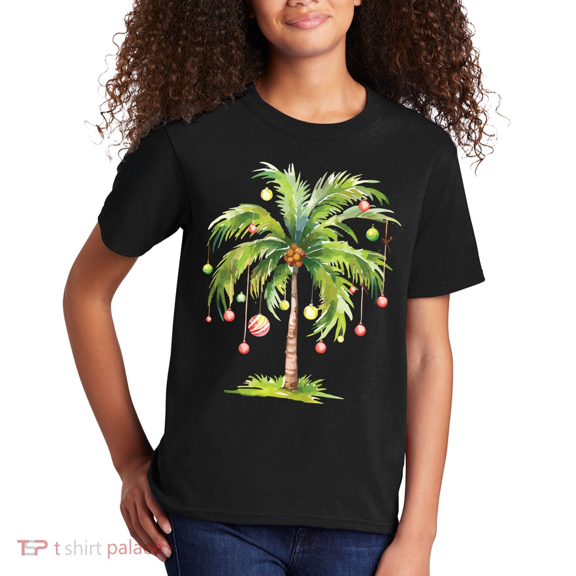 Christmas Palm Tree Tropical Christmas On The Beach Kids T-Shirt