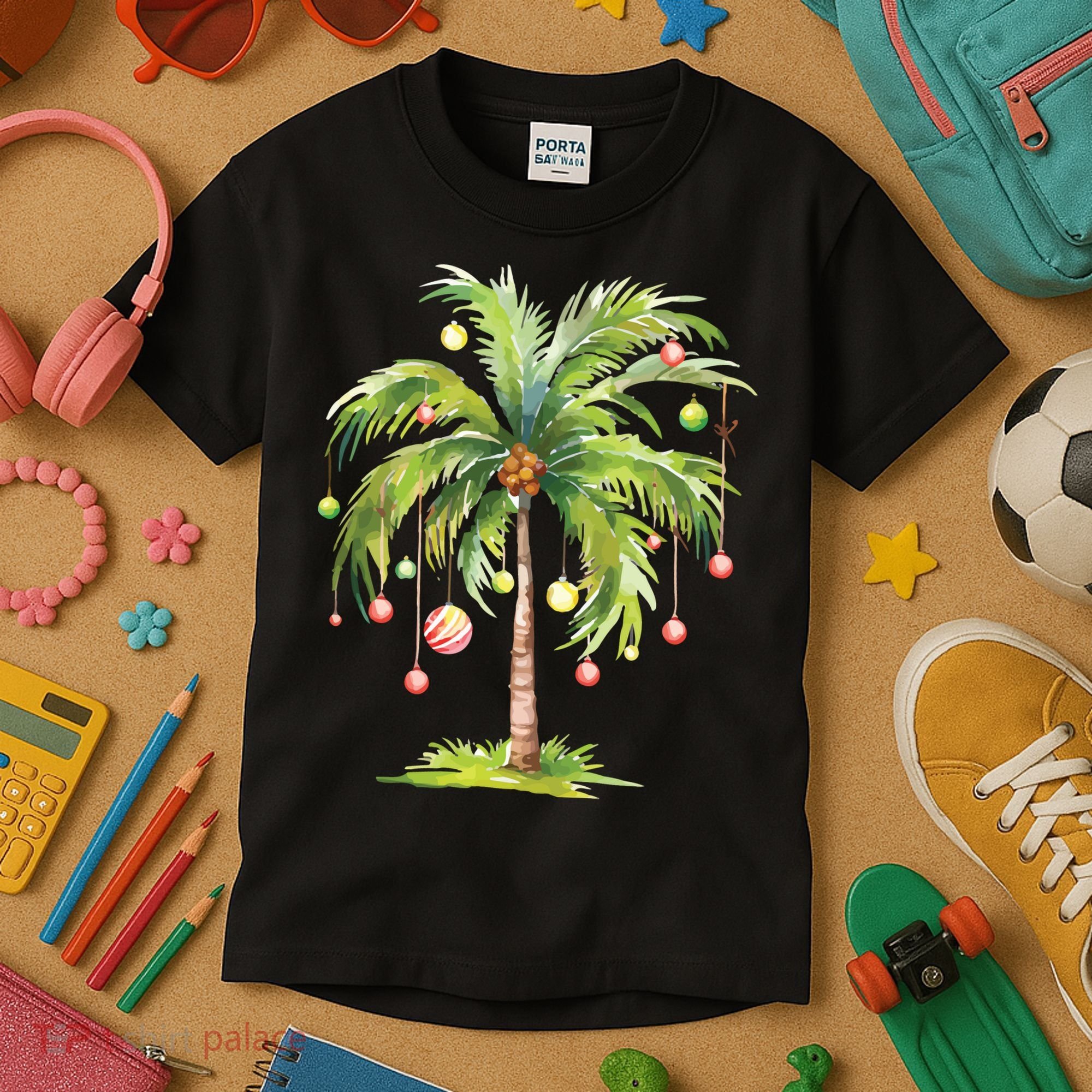 Christmas Palm Tree Tropical Christmas On The Beach Kids T-Shirt