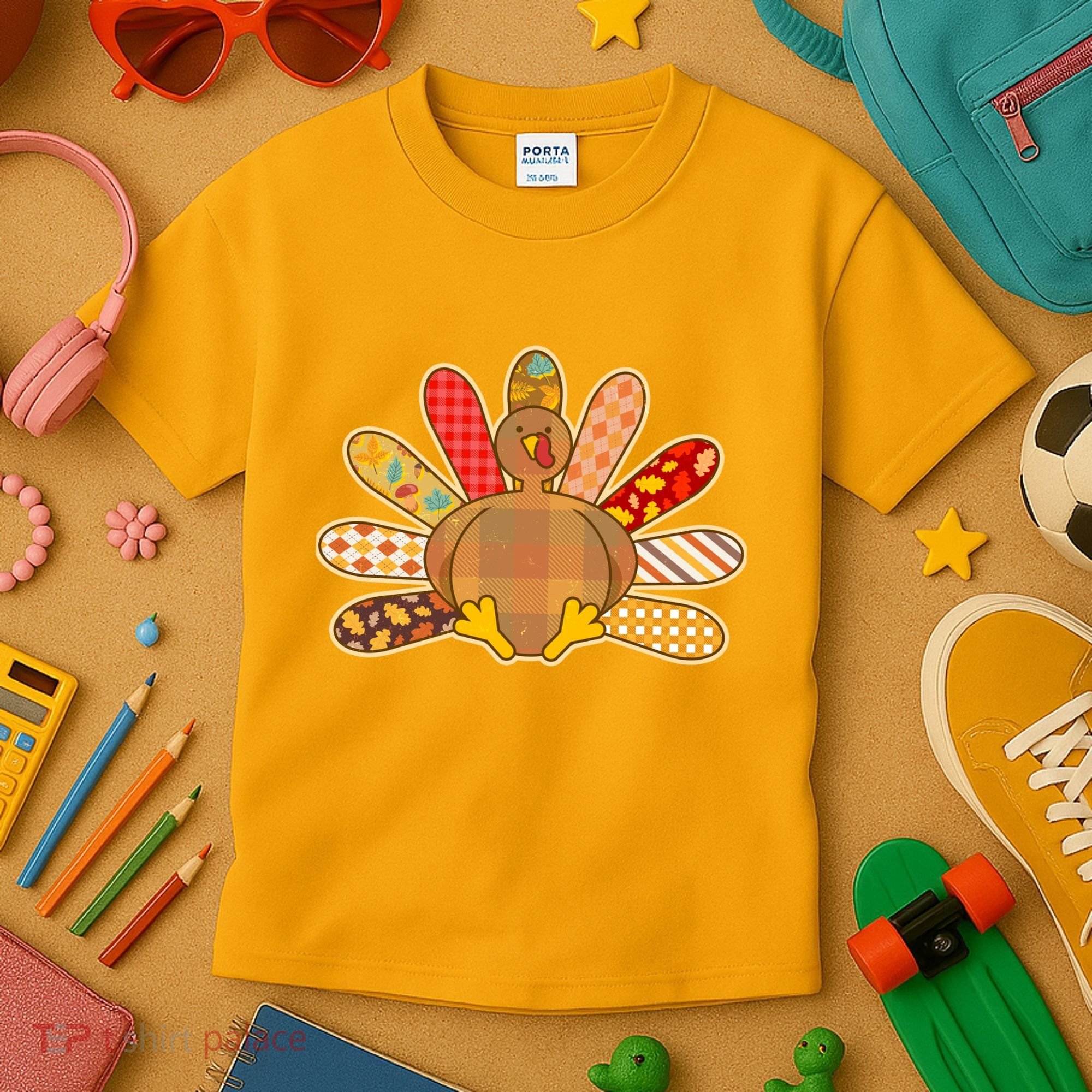 Cute Pattern Thanksgiving Turkey Kids T-Shirt