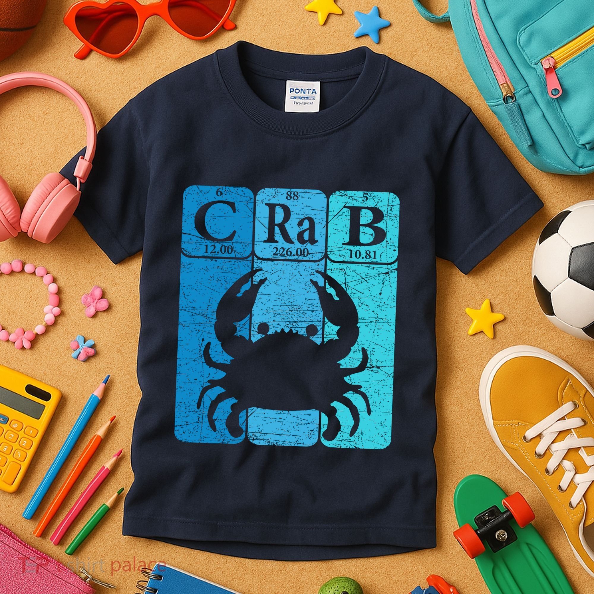 Crab Periodic Table Elements Seafood Crabbing Retro Crabber Kids T-Shirt
