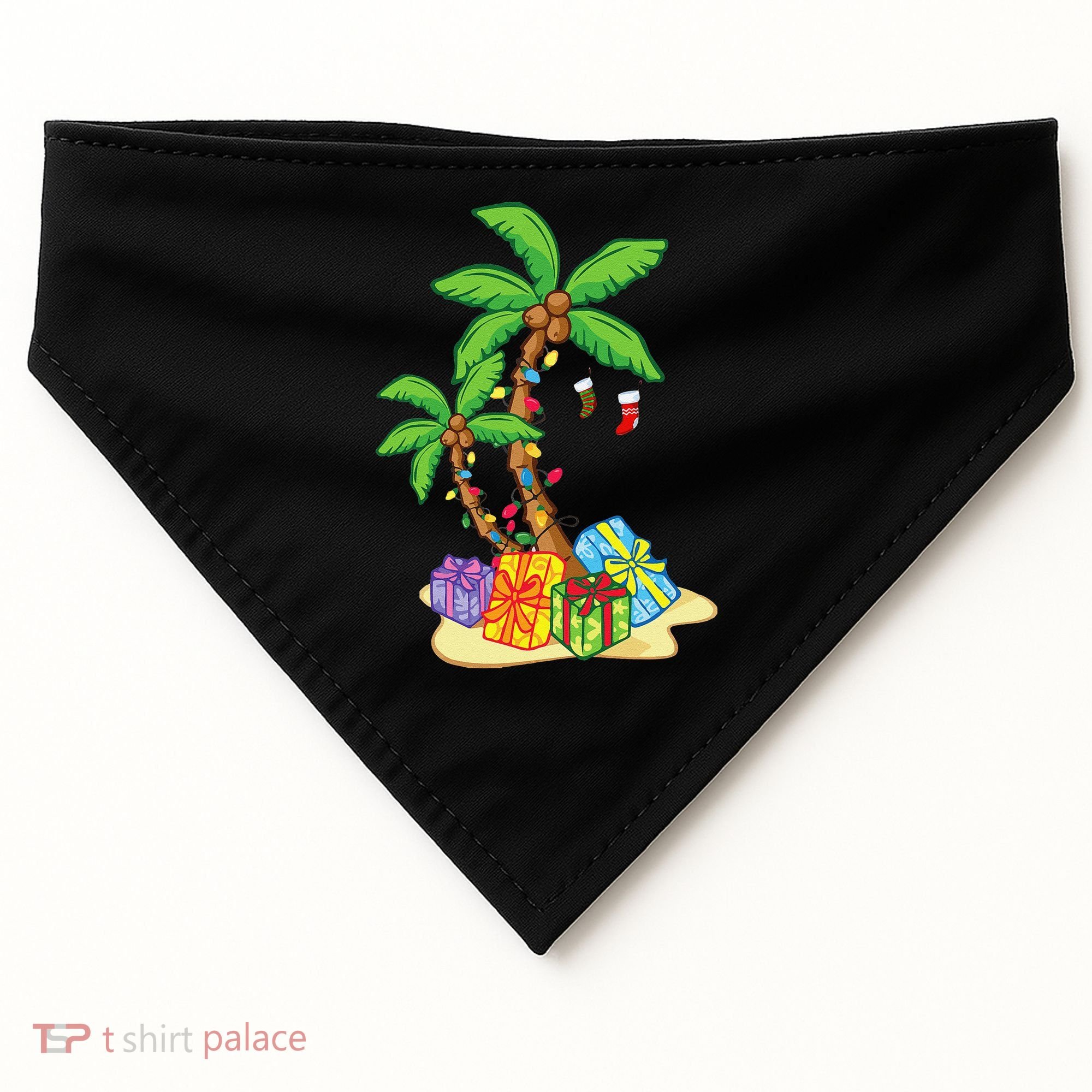 Christmas Palm Tree Tropical Xmas Coconut Lights Funny Gifts USA-Made Doggie Bandana