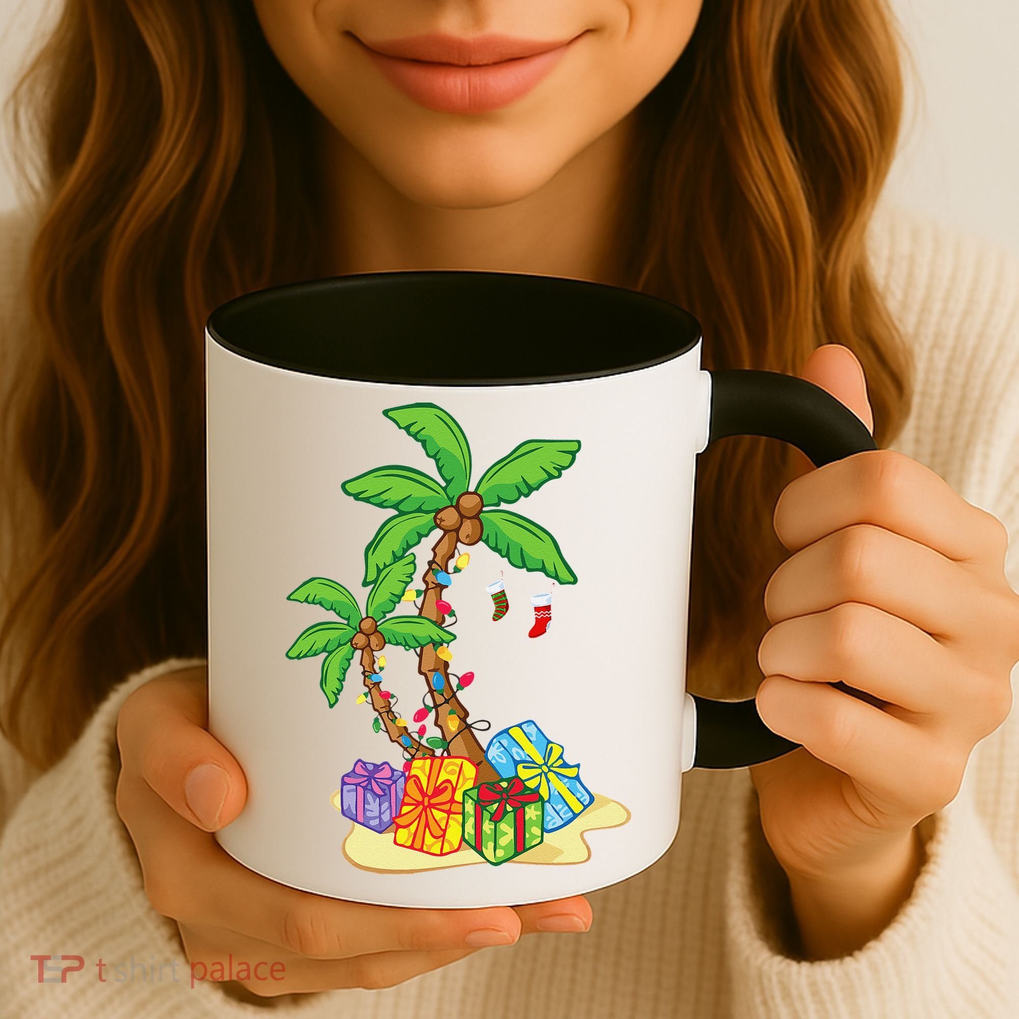 Christmas Palm Tree Tropical Xmas Coconut Lights Funny Gifts Coffee Mug