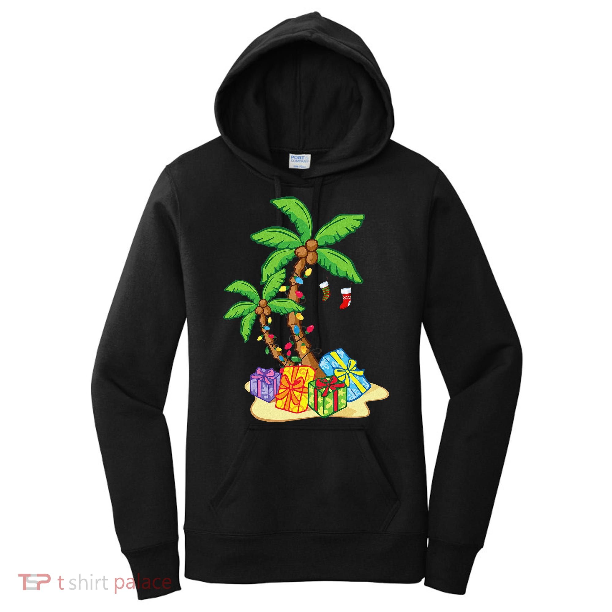 Christmas Palm Tree Tropical Xmas Coconut Lights Funny Gifts Women's Hoodie