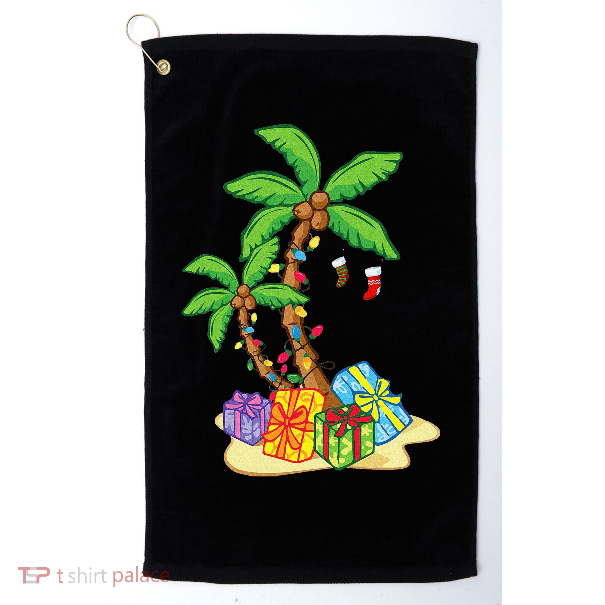 Christmas Palm Tree Tropical Xmas Coconut Lights Funny Gifts Golf Towel