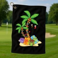 Christmas Palm Tree Tropical Xmas Coconut Lights Funny Gifts Golf Towel thumb 1