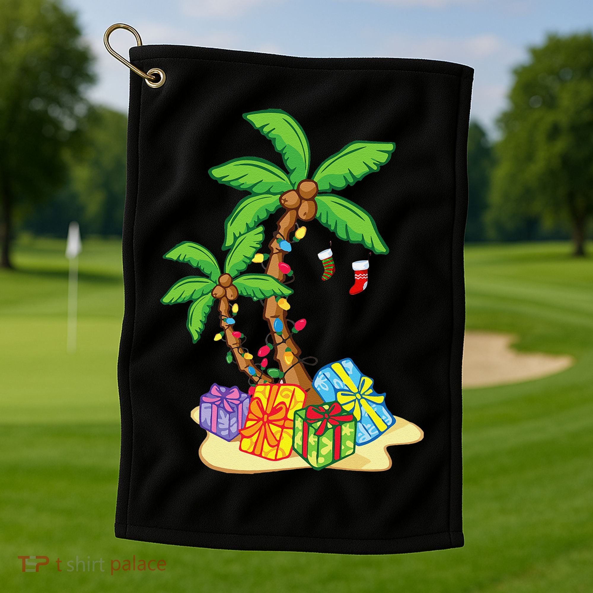 Christmas Palm Tree Tropical Xmas Coconut Lights Funny Gifts Golf Towel