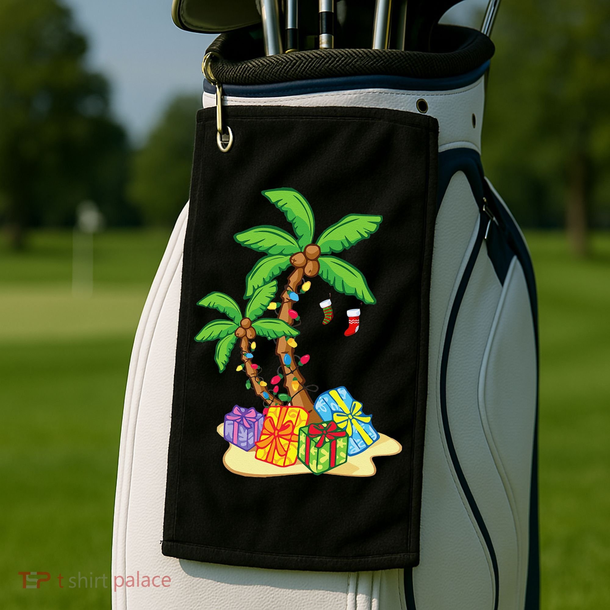 Christmas Palm Tree Tropical Xmas Coconut Lights Funny Gifts Golf Towel