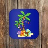 Christmas Palm Tree Tropical Xmas Coconut Lights Funny Gifts Coaster thumb 0