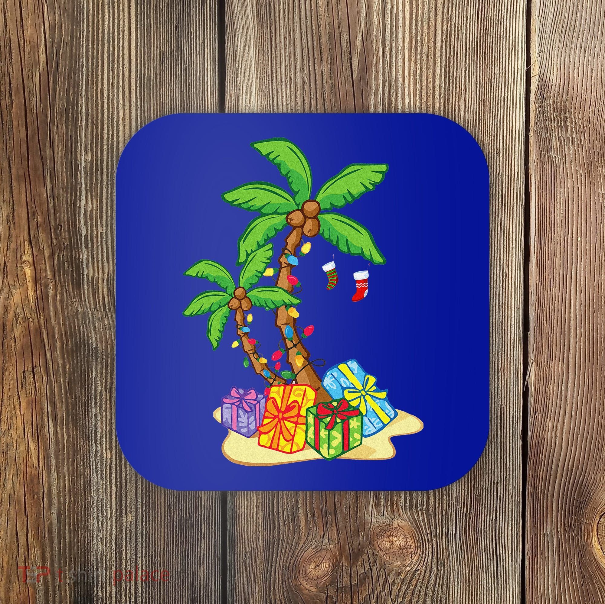 Christmas Palm Tree Tropical Xmas Coconut Lights Funny Gifts Coaster