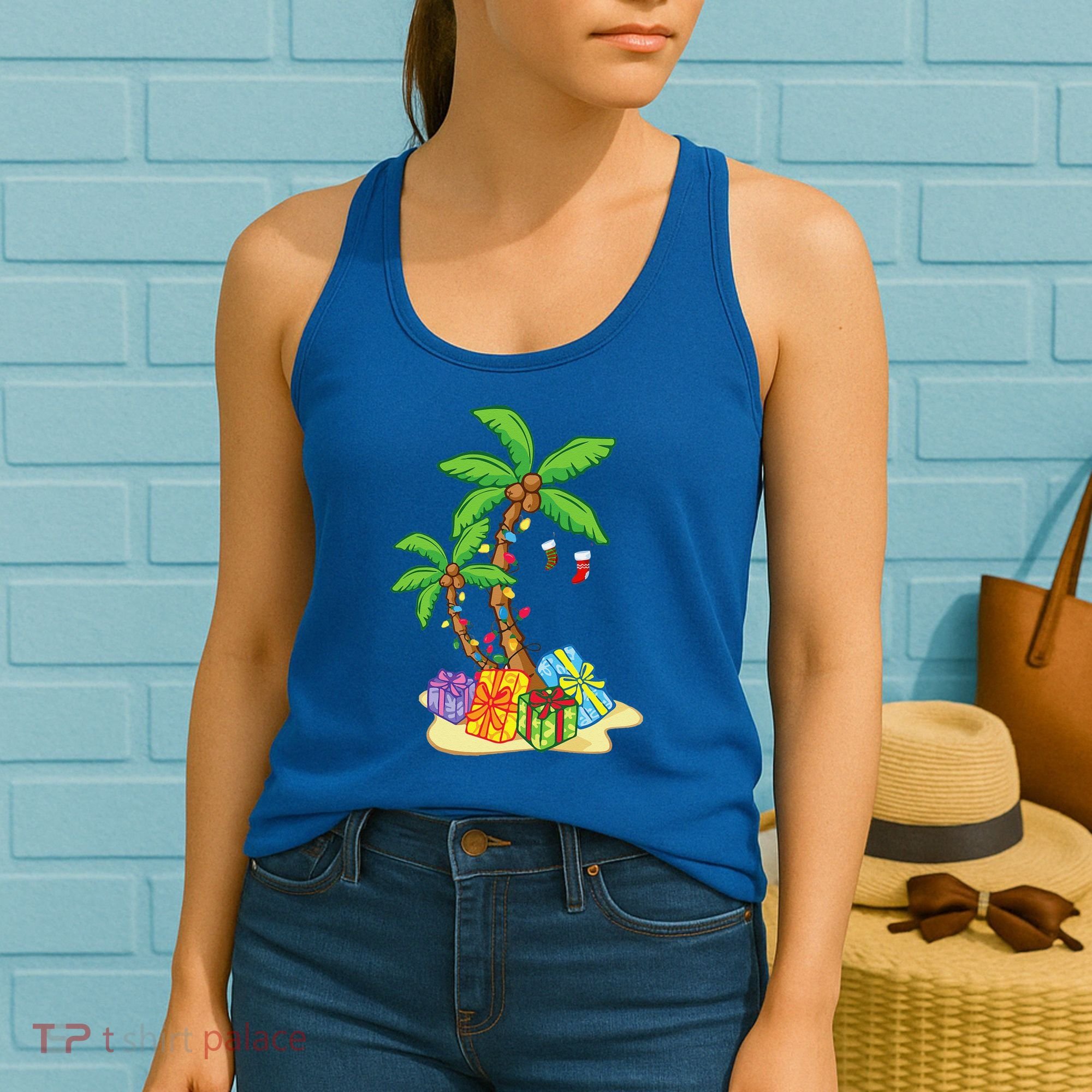 Christmas Palm Tree Tropical Xmas Coconut Lights Funny Gifts Women's Tank Top