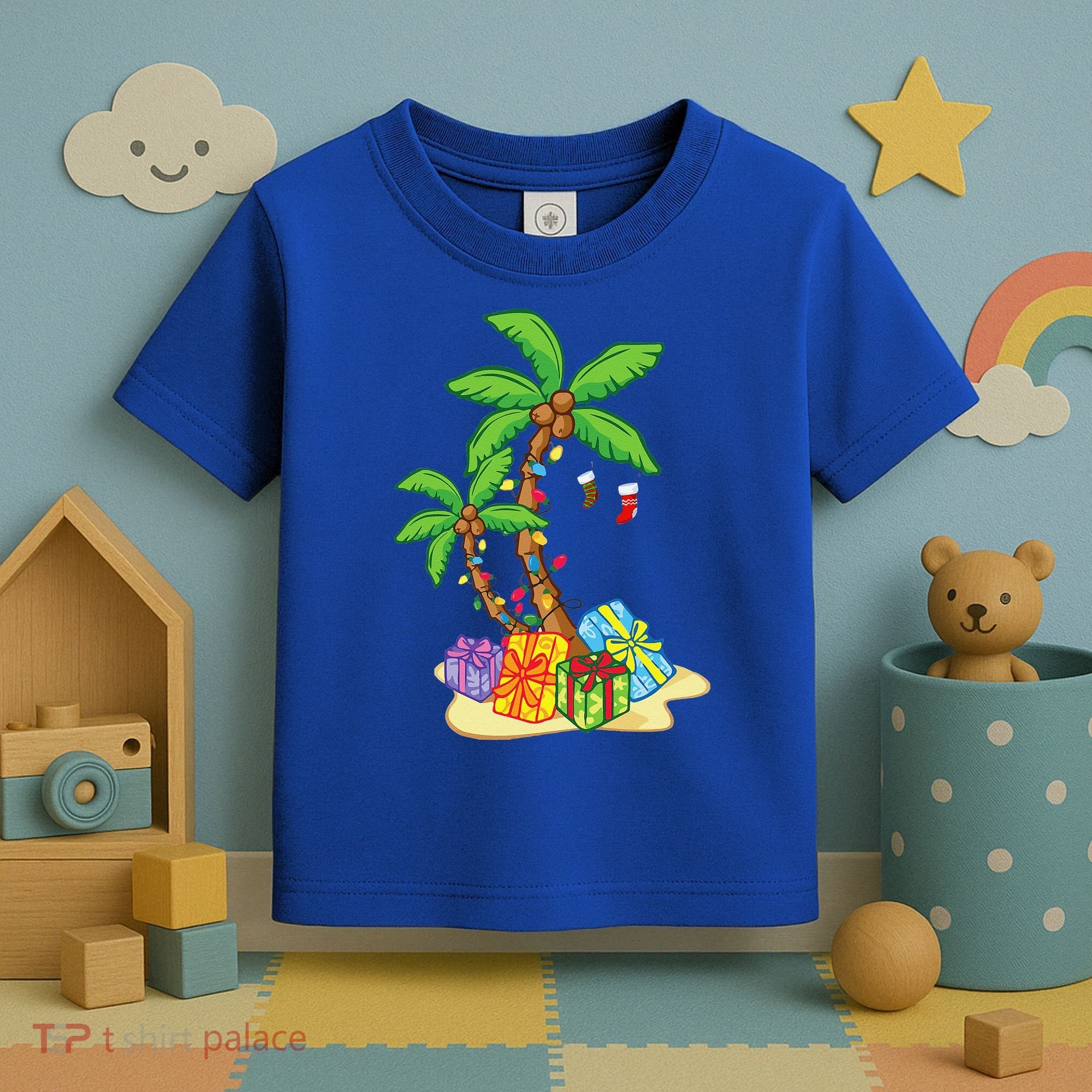 Christmas Palm Tree Tropical Xmas Coconut Lights Funny Gifts Toddler T-Shirt