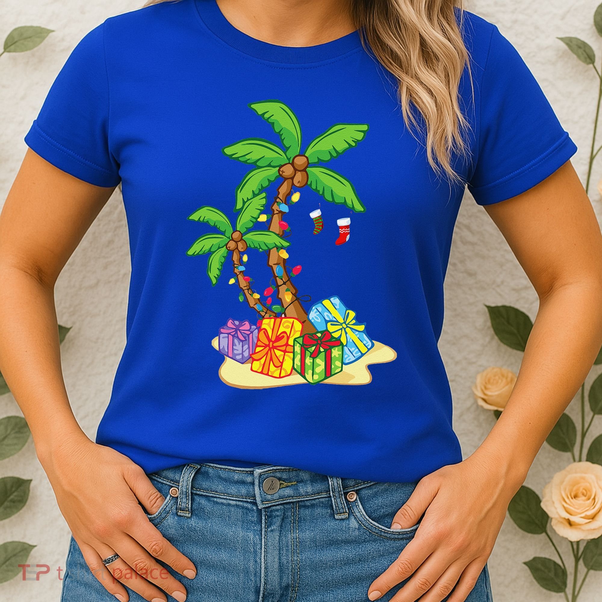 Christmas Palm Tree Tropical Xmas Coconut Lights Funny Gifts Women's T-Shirt