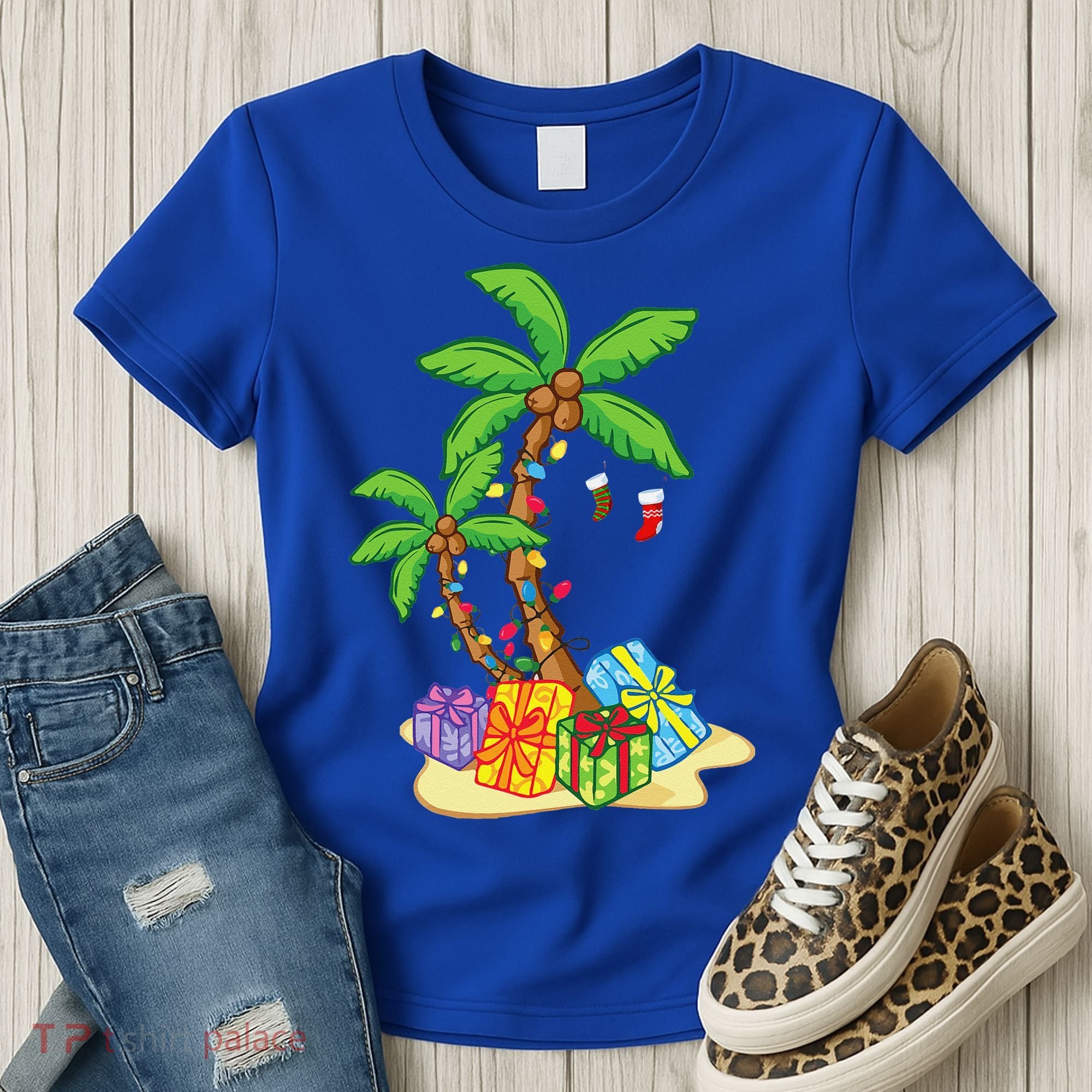 Christmas Palm Tree Tropical Xmas Coconut Lights Funny Gifts Women's T-Shirt