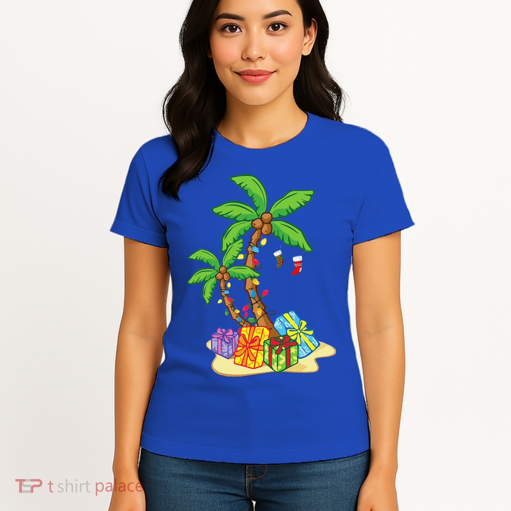 Christmas Palm Tree Tropical Xmas Coconut Lights Funny Gifts Women's T-Shirt