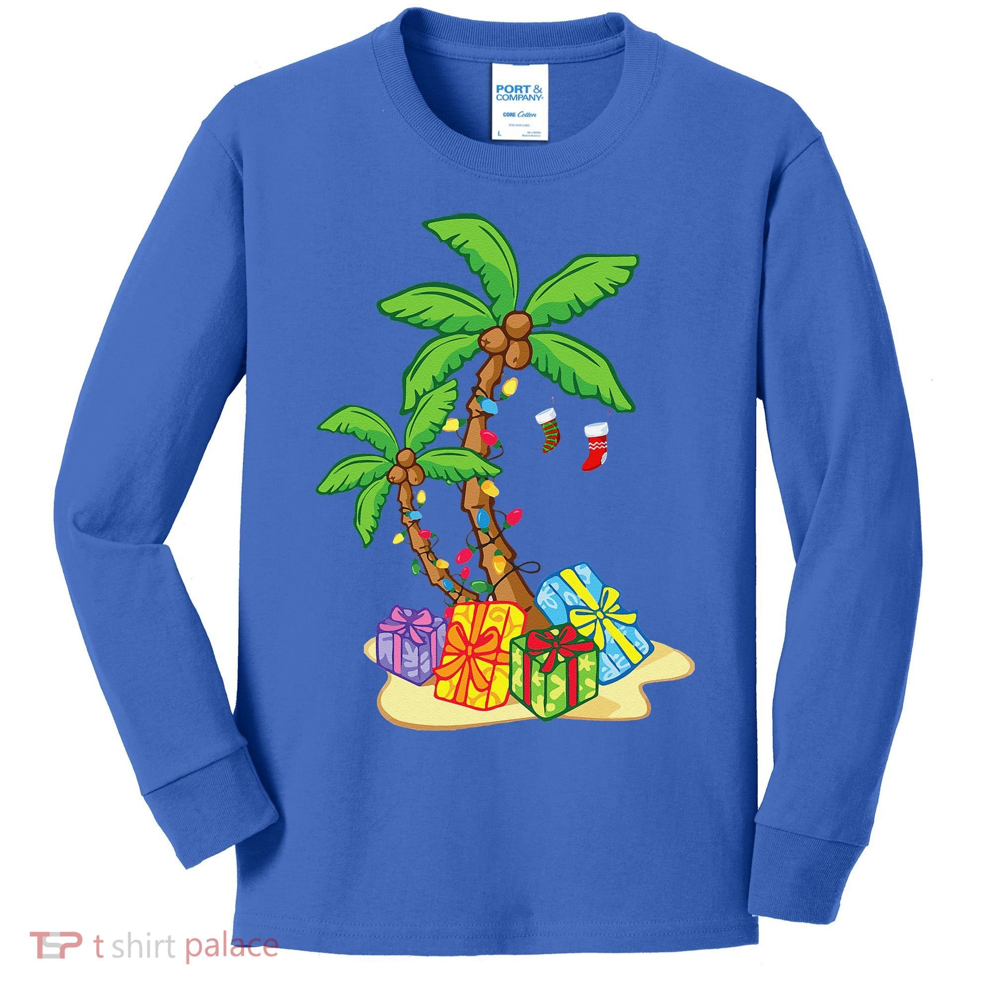 Christmas Palm Tree Tropical Xmas Coconut Lights Funny Gifts Kids Long Sleeve Shirt