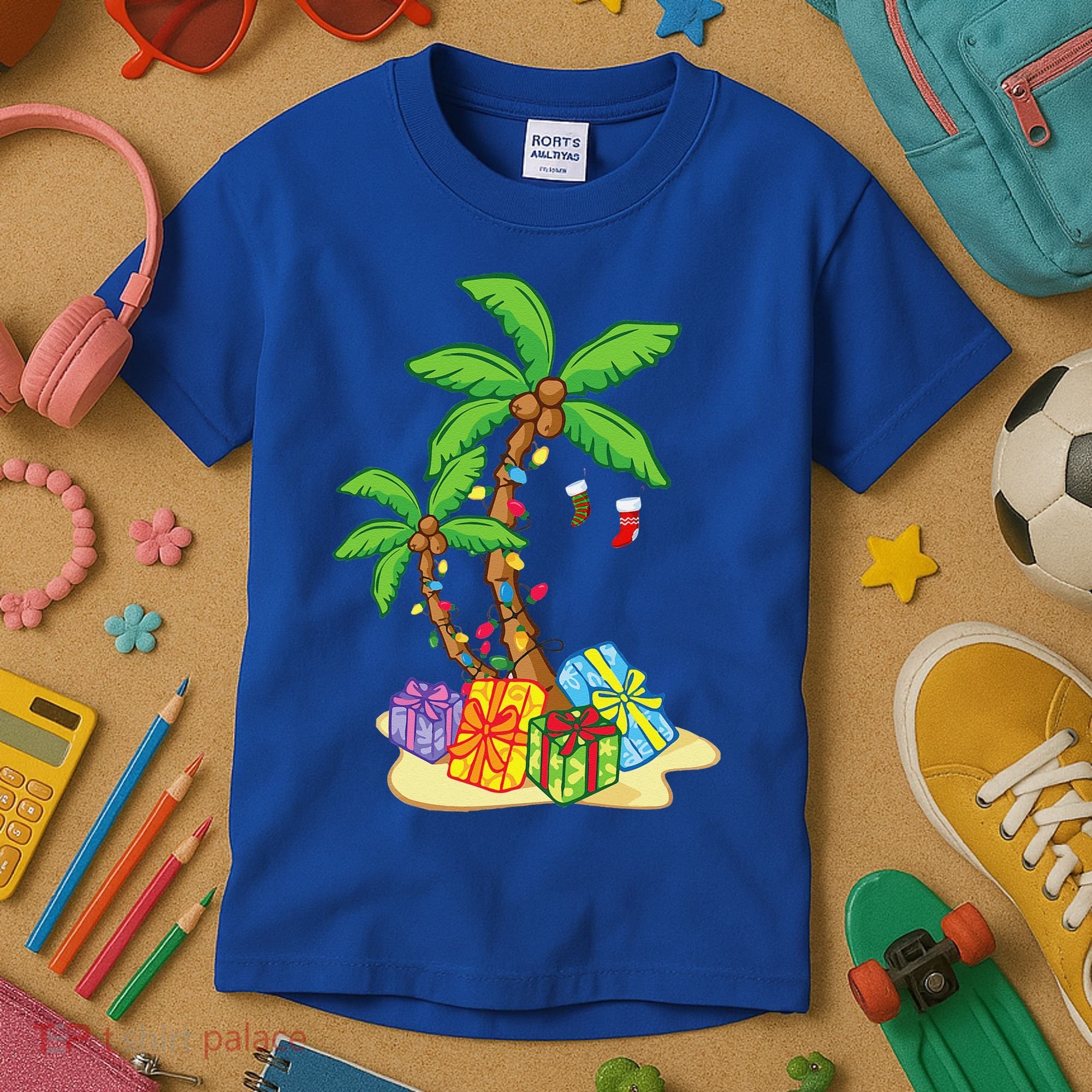 Christmas Palm Tree Tropical Xmas Coconut Lights Funny Gifts Kids T-Shirt
