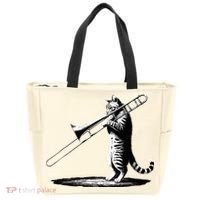 Cat Playing Trombone Player Trombonist Instrument Tote Bag thumb 0