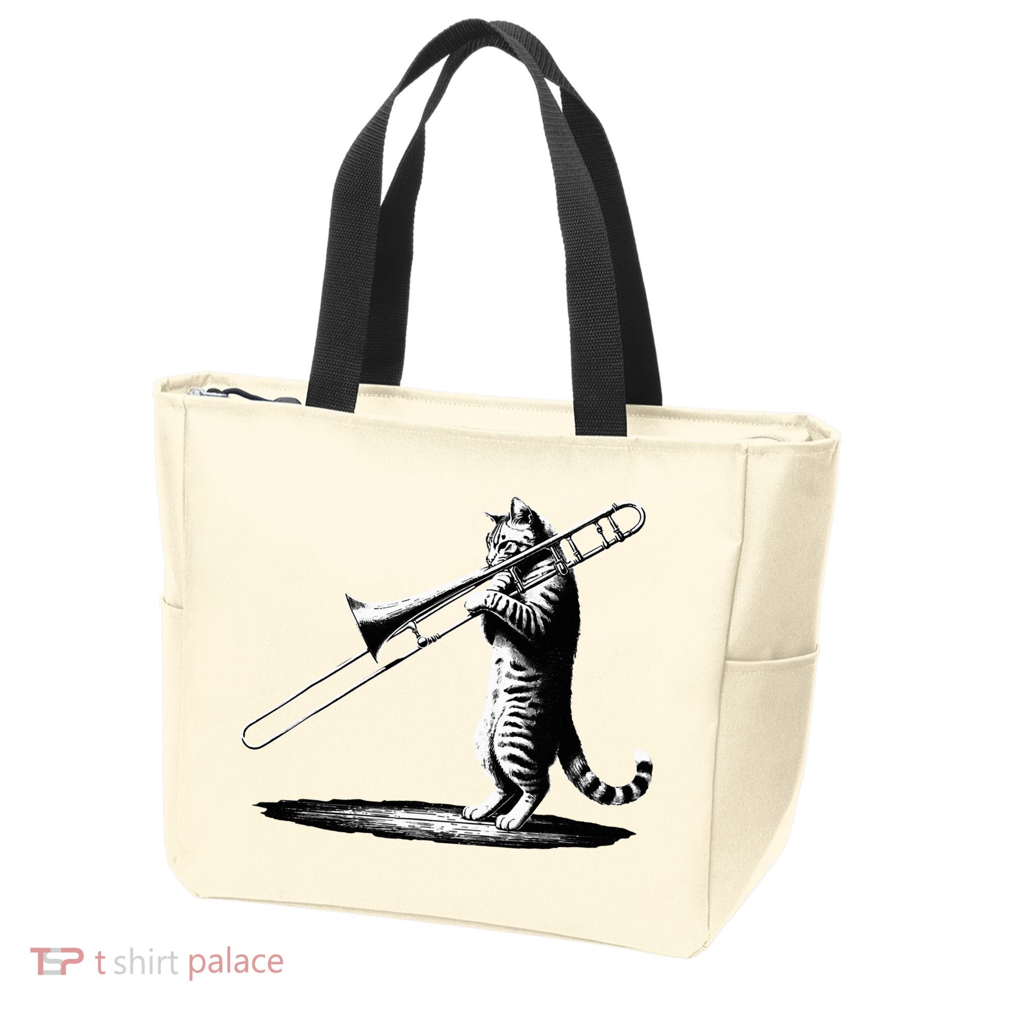 Cat Playing Trombone Player Trombonist Instrument Tote Bag