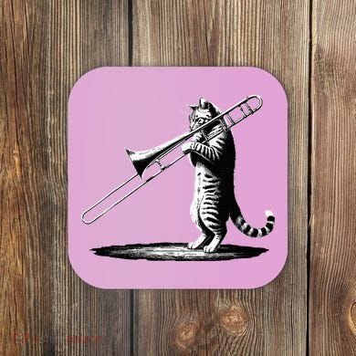Cat Playing Trombone Player Trombonist Instrument Coaster