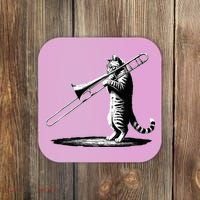 Cat Playing Trombone Player Trombonist Instrument Coaster thumb 0