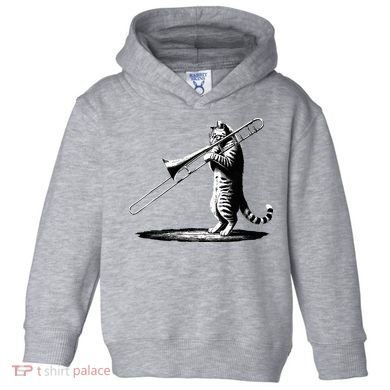 Cat Playing Trombone Player Trombonist Instrument Toddler Hoodie