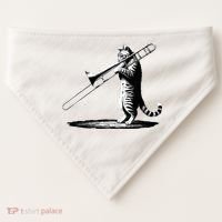 Cat Playing Trombone Player Trombonist Instrument USA-Made Doggie Bandana thumb 0