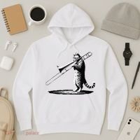 Cat Playing Trombone Player Trombonist Instrument Hoodie thumb 3