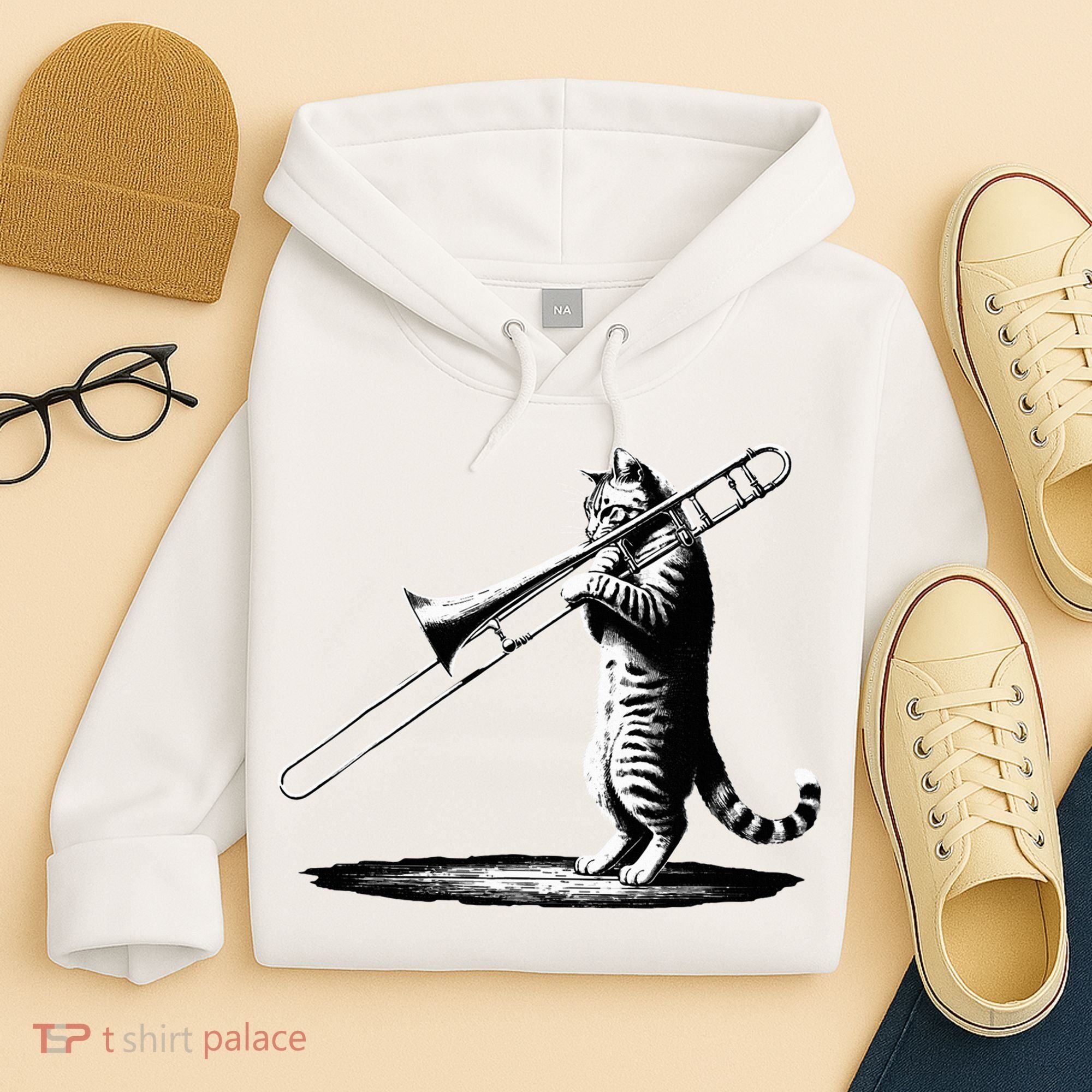 Cat Playing Trombone Player Trombonist Instrument Hoodie
