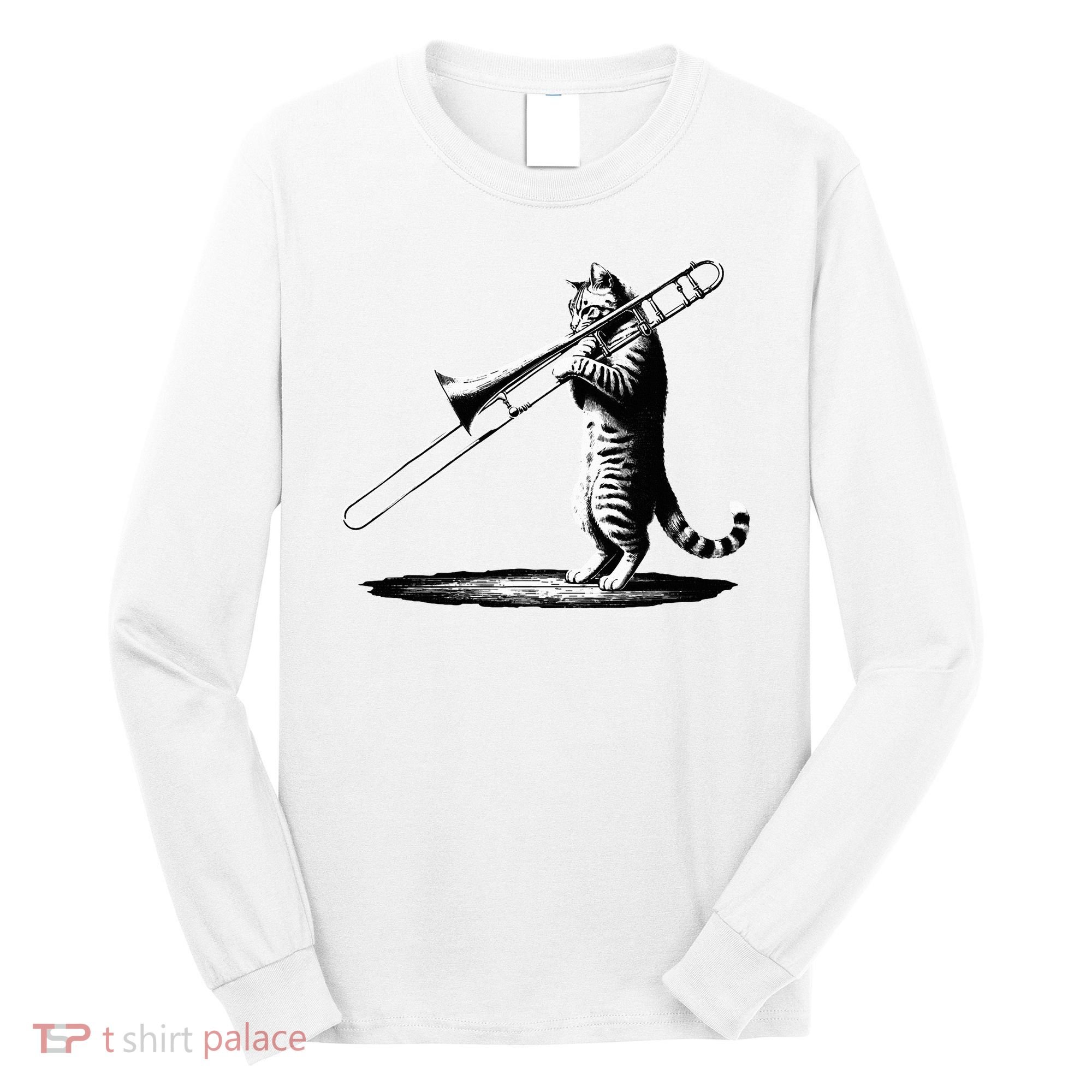 Cat Playing Trombone Player Trombonist Instrument Long Sleeve Shirt