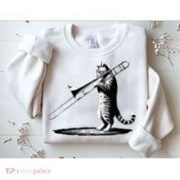 Cat Playing Trombone Player Trombonist Instrument Sweatshirt thumb 2