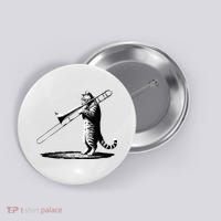 Cat Playing Trombone Player Trombonist Instrument Button thumb 0