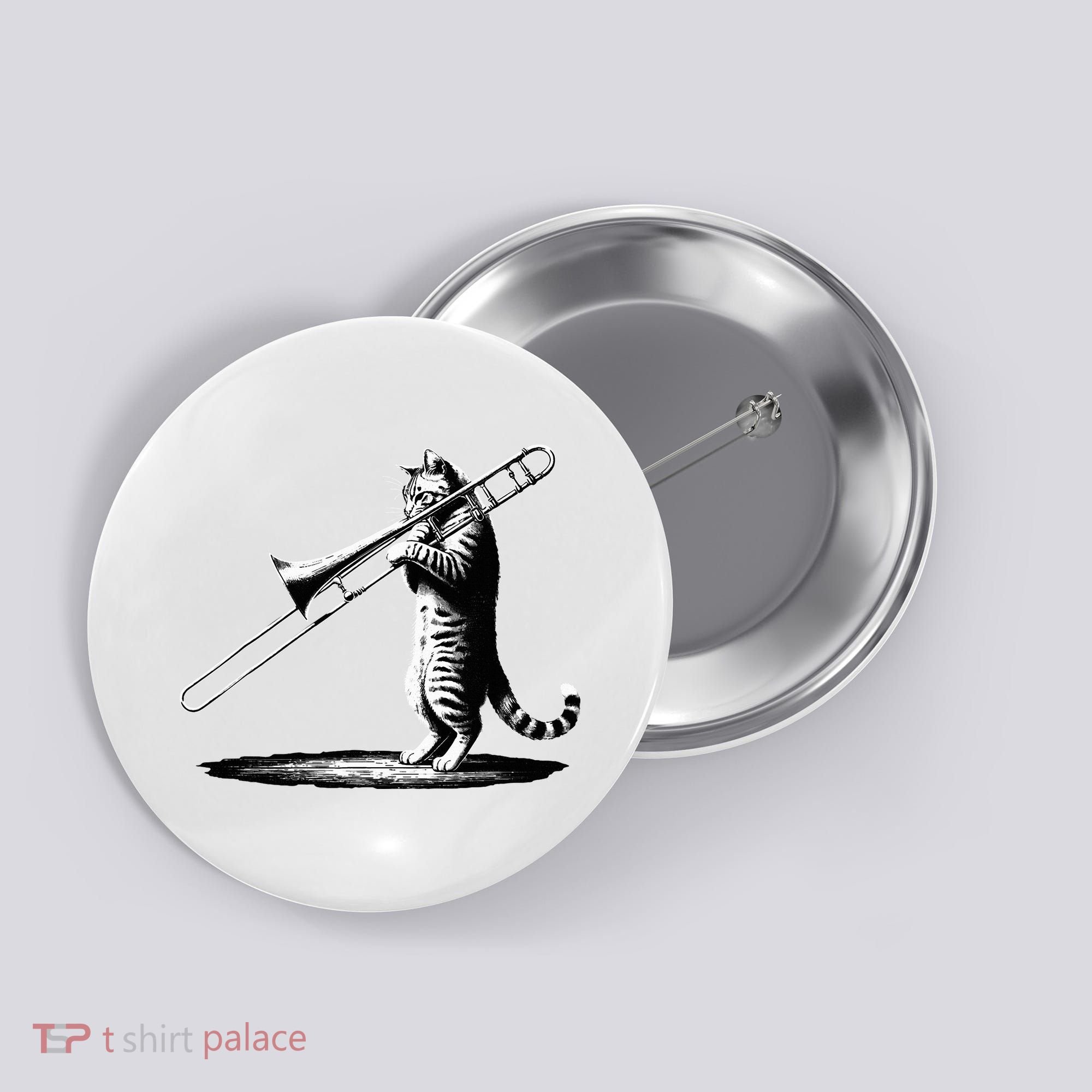 Cat Playing Trombone Player Trombonist Instrument Button