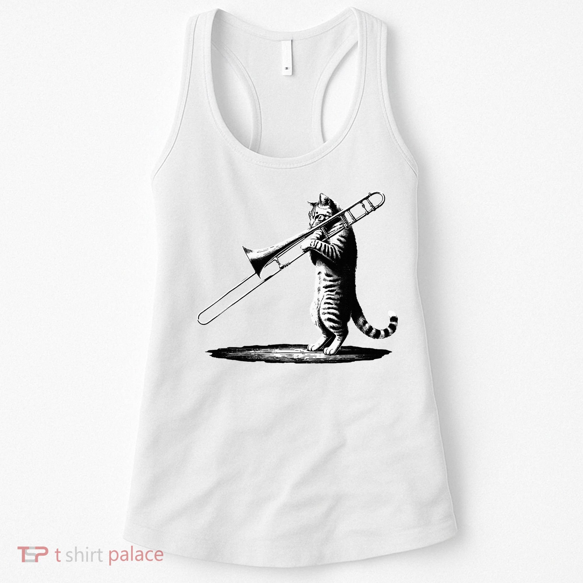Cat Playing Trombone Player Trombonist Instrument Women's Tank Top