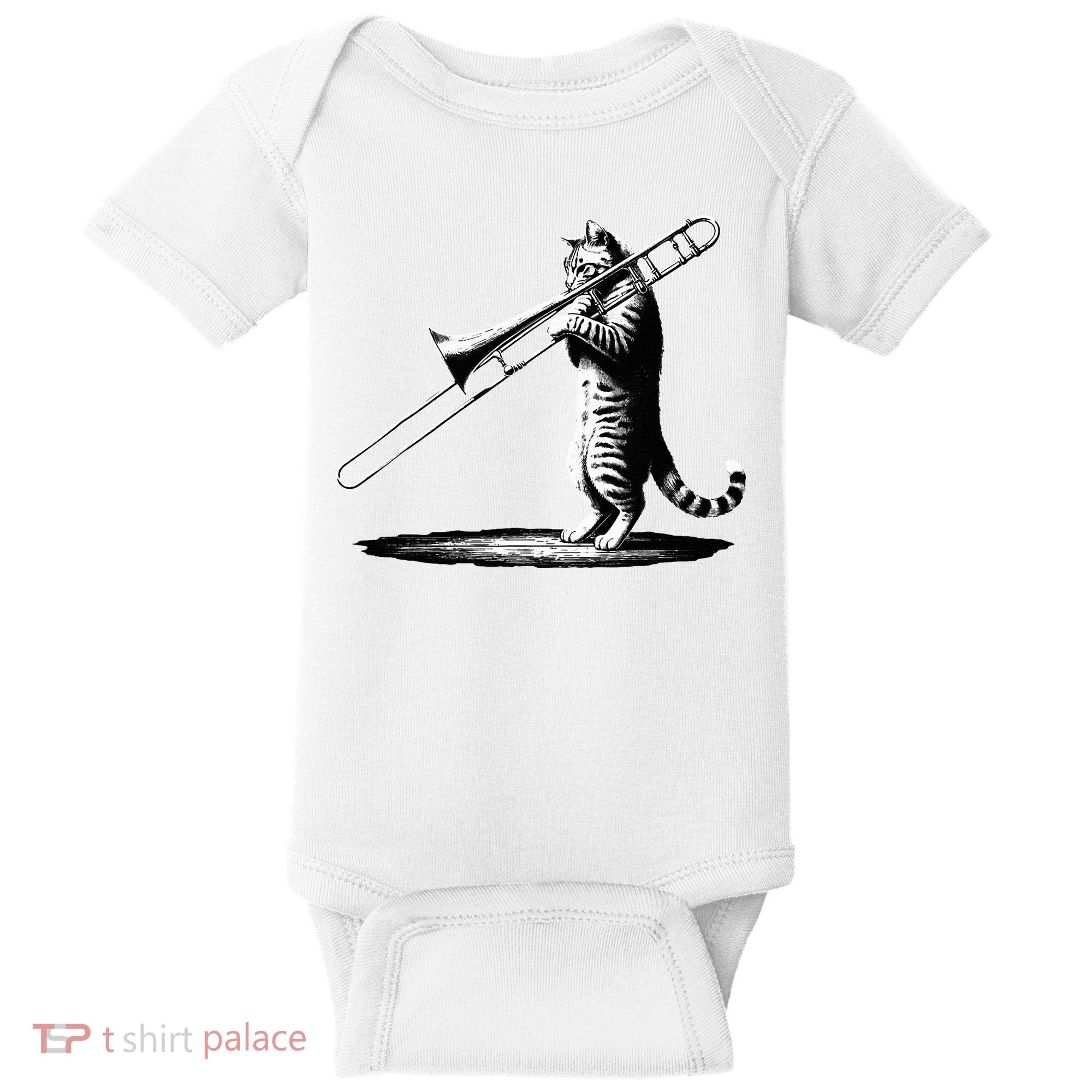 Cat Playing Trombone Player Trombonist Instrument Baby Bodysuit