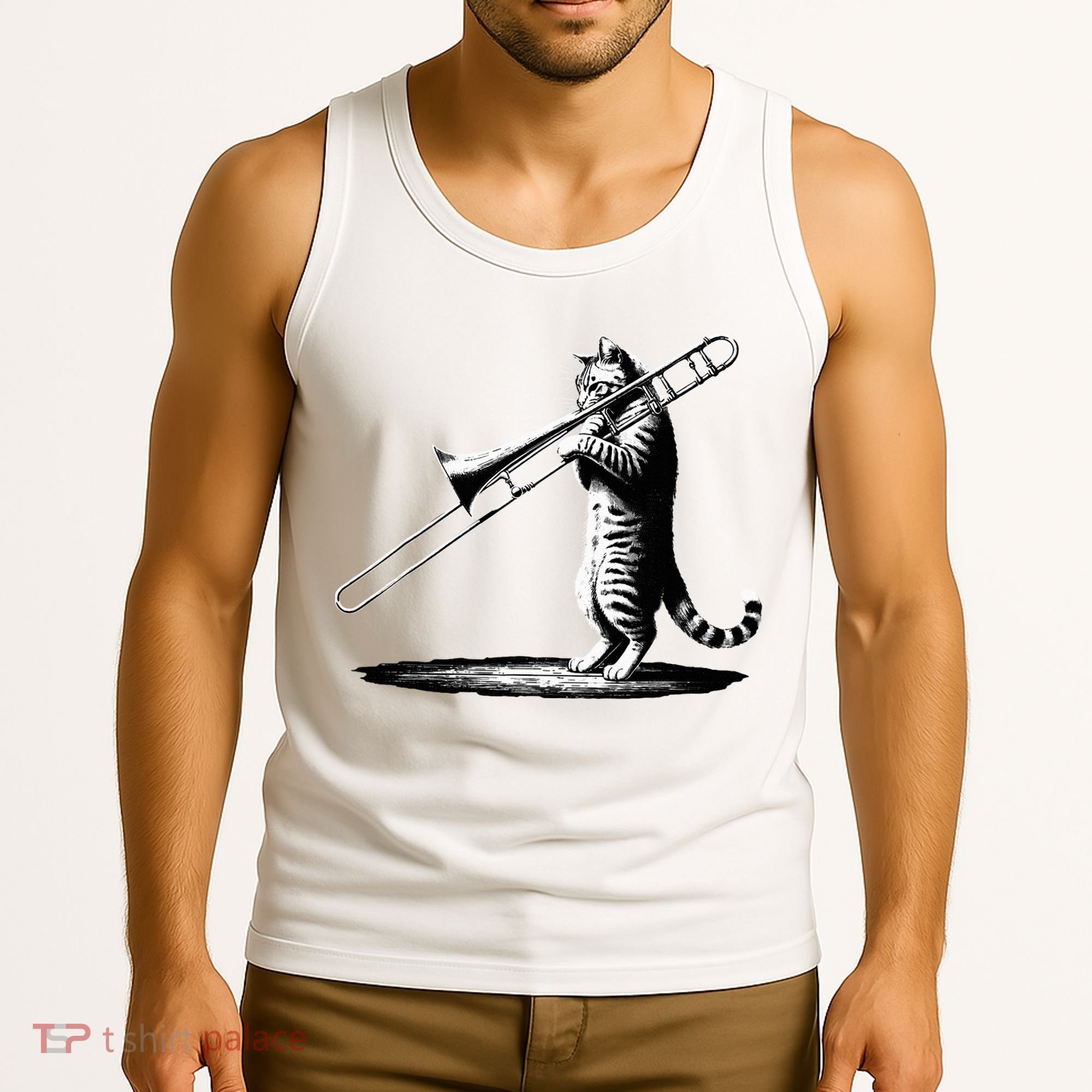 Cat Playing Trombone Player Trombonist Instrument Tank Top