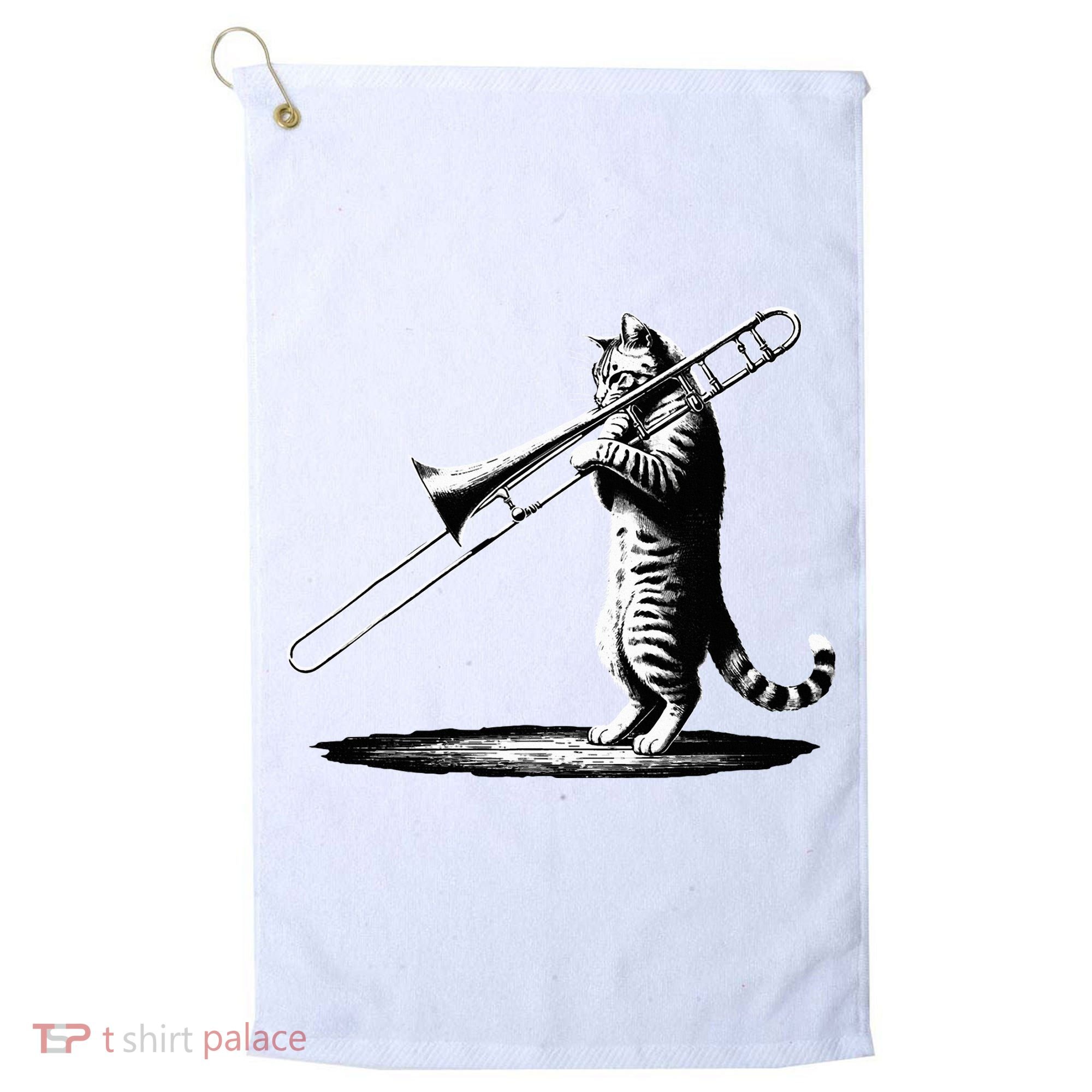 Cat Playing Trombone Player Trombonist Instrument Golf Towel