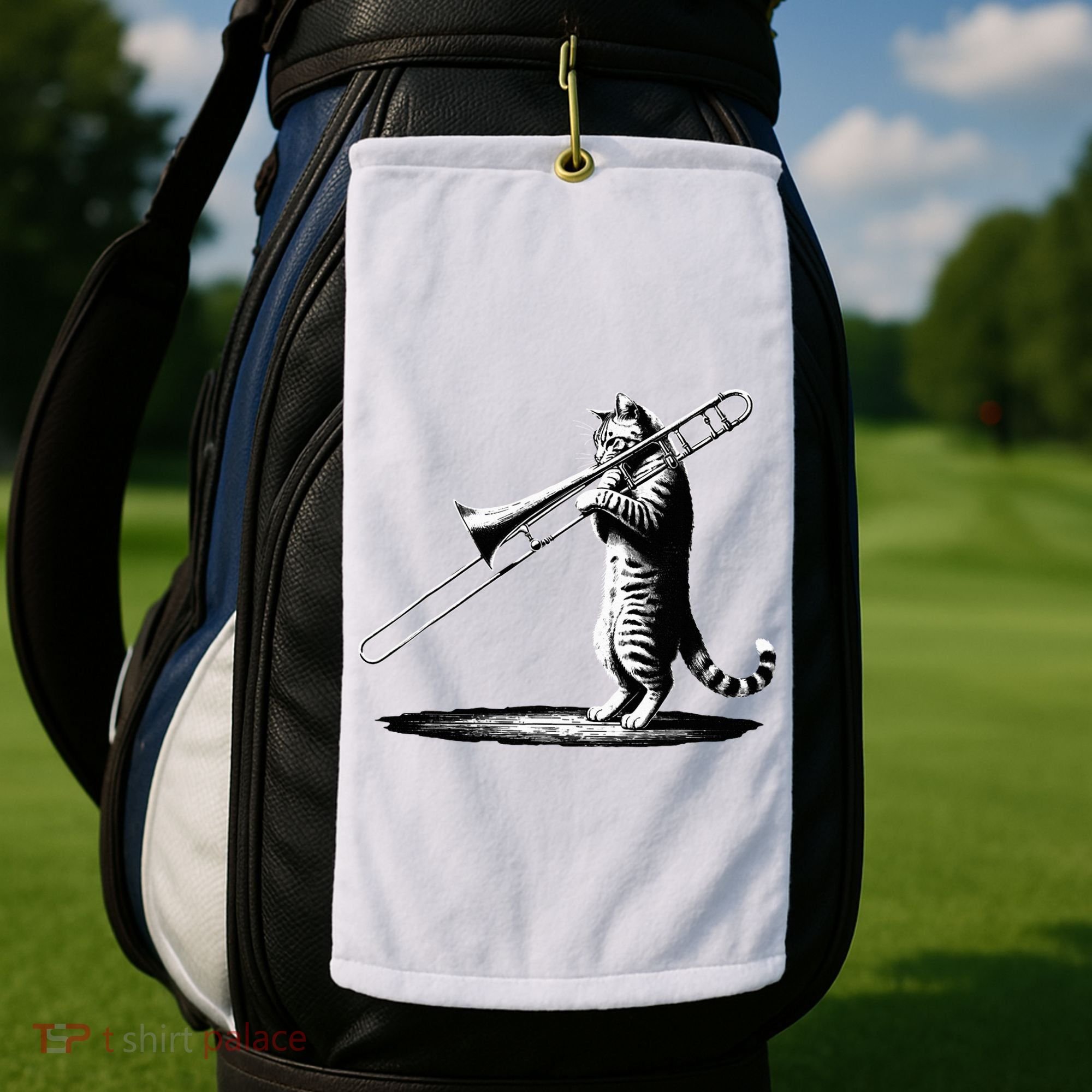 Cat Playing Trombone Player Trombonist Instrument Golf Towel