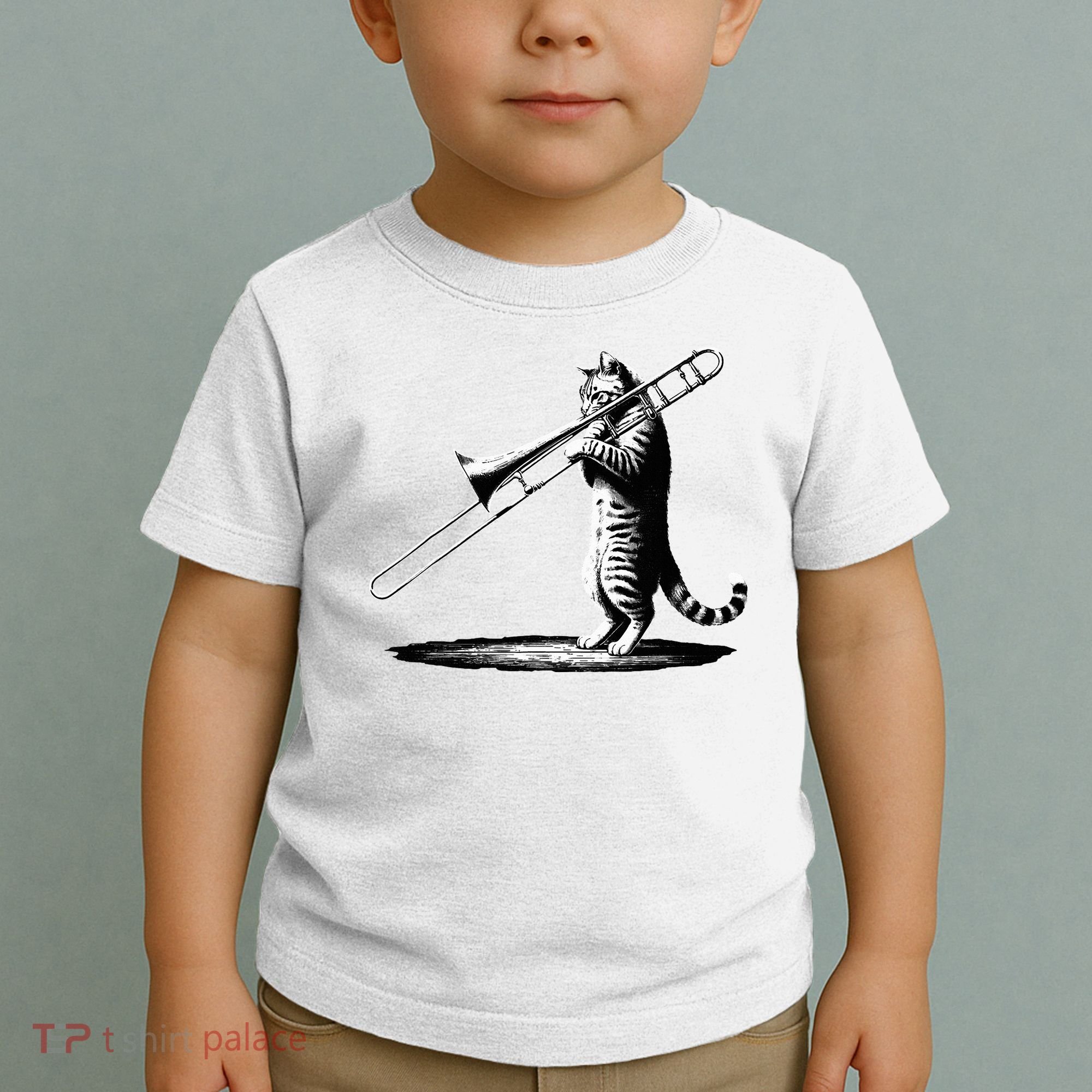 Cat Playing Trombone Player Trombonist Instrument Toddler T-Shirt