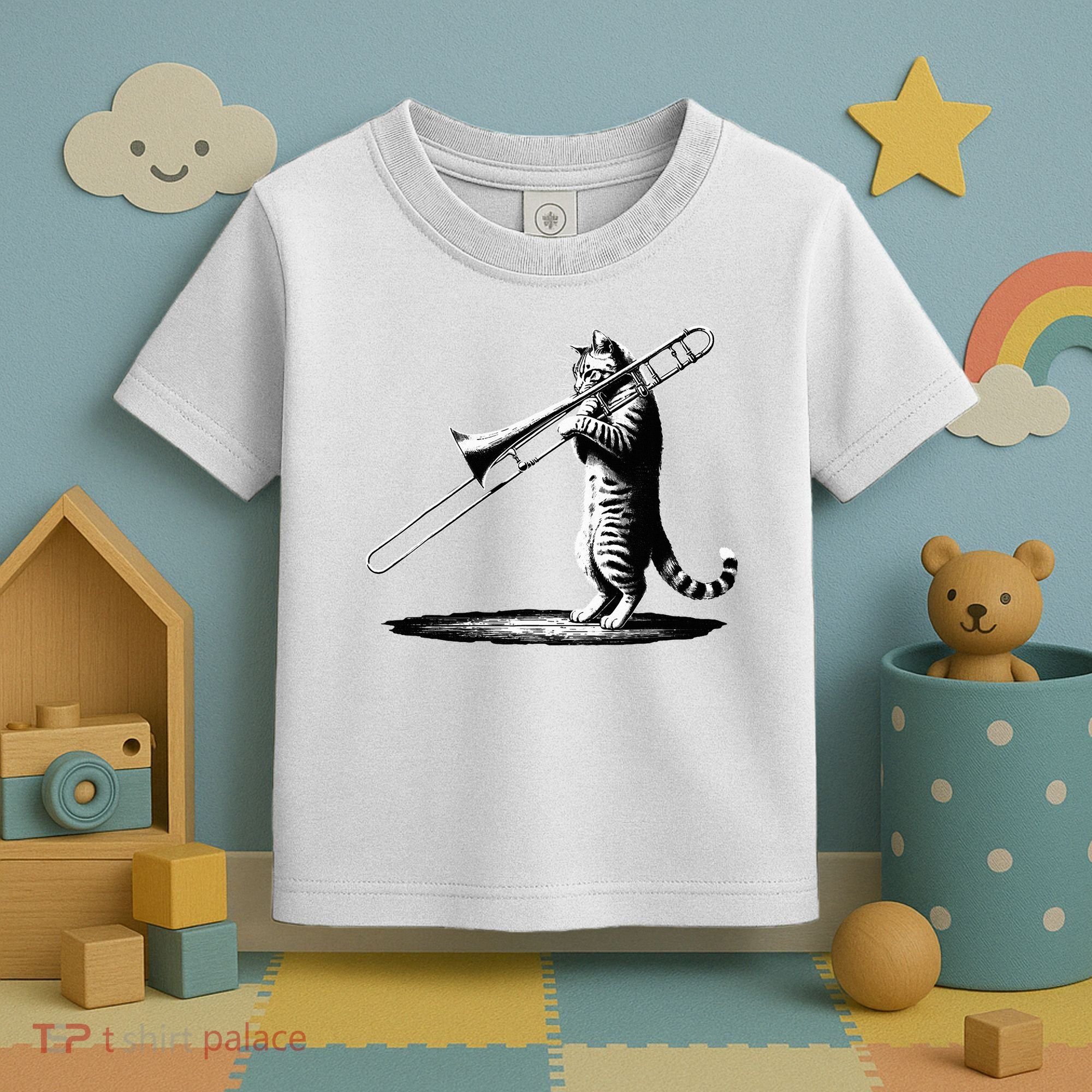 Cat Playing Trombone Player Trombonist Instrument Toddler T-Shirt