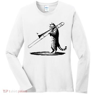 Cat Playing Trombone Player Trombonist Instrument Women's Long Sleeve Shirt