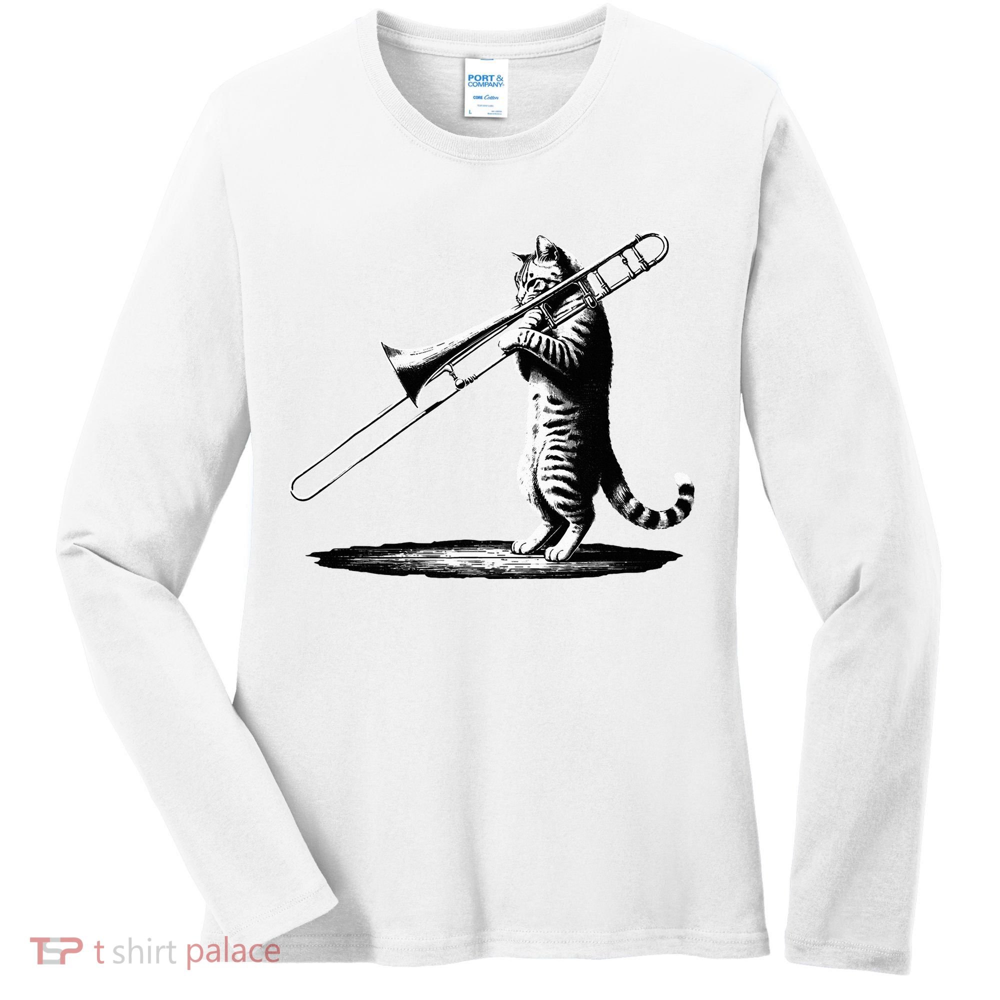 Cat Playing Trombone Player Trombonist Instrument Women's Long Sleeve Shirt