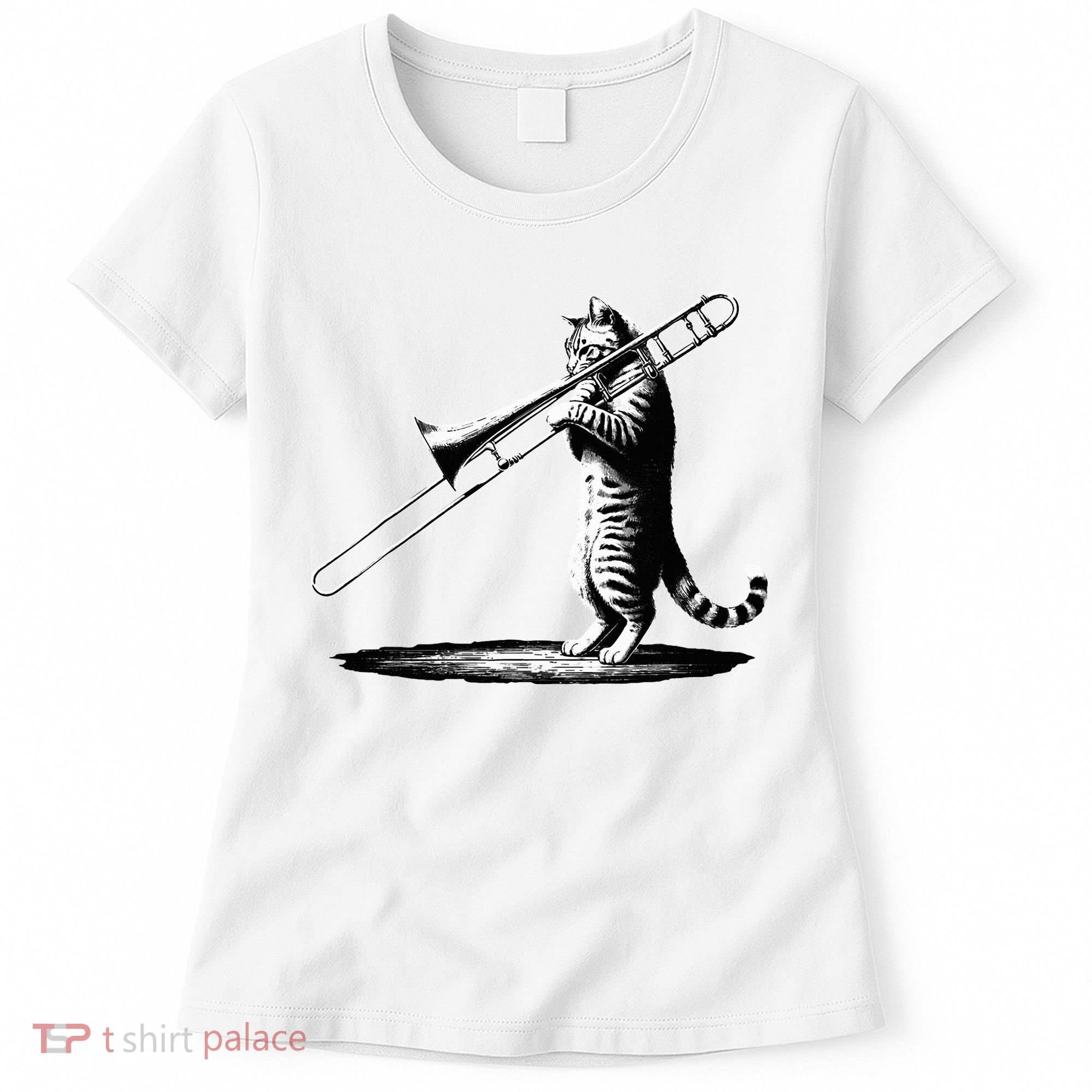 Cat Playing Trombone Player Trombonist Instrument Women's T-Shirt