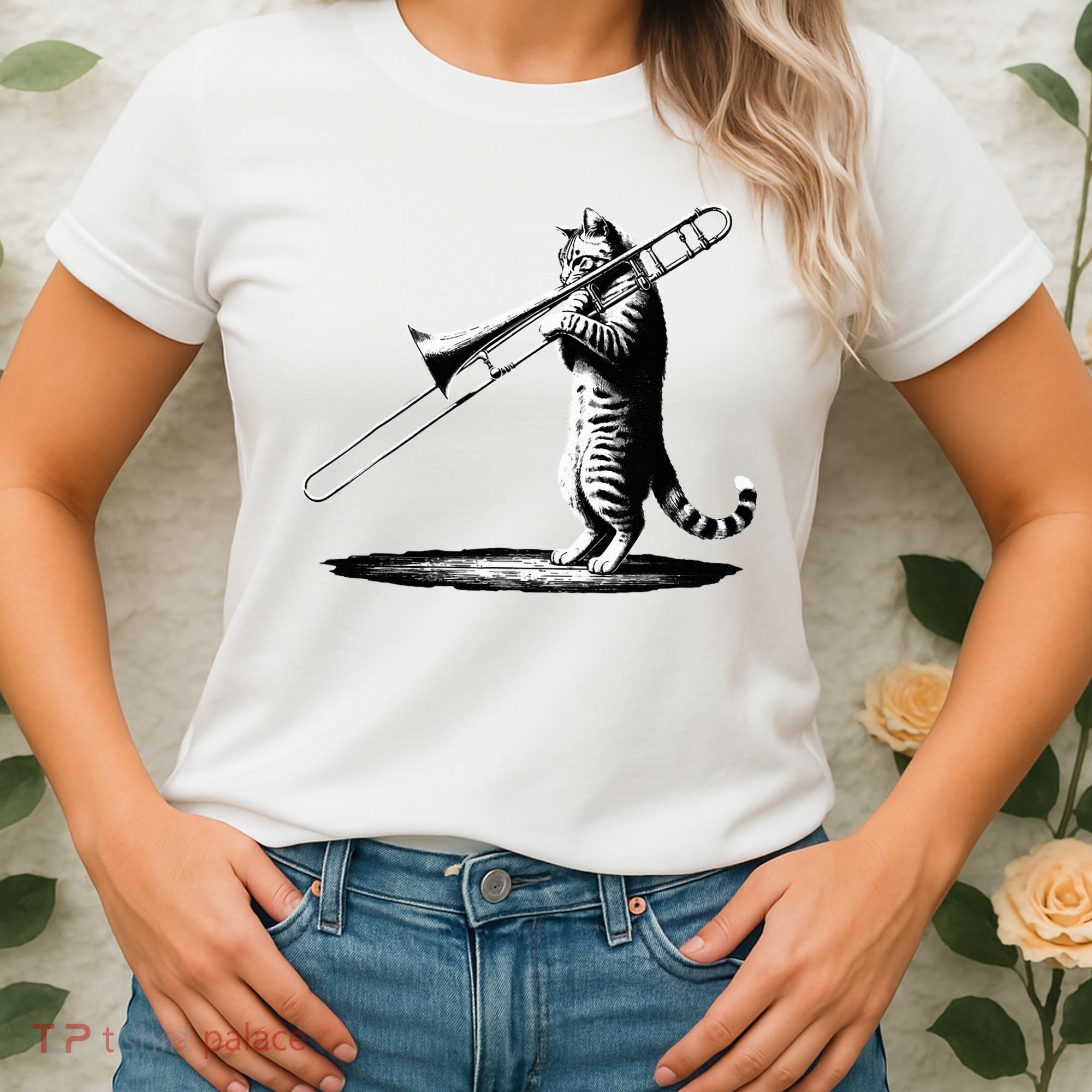 Cat Playing Trombone Player Trombonist Instrument Women's T-Shirt