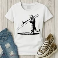 Cat Playing Trombone Player Trombonist Instrument Women's T-Shirt thumb 3