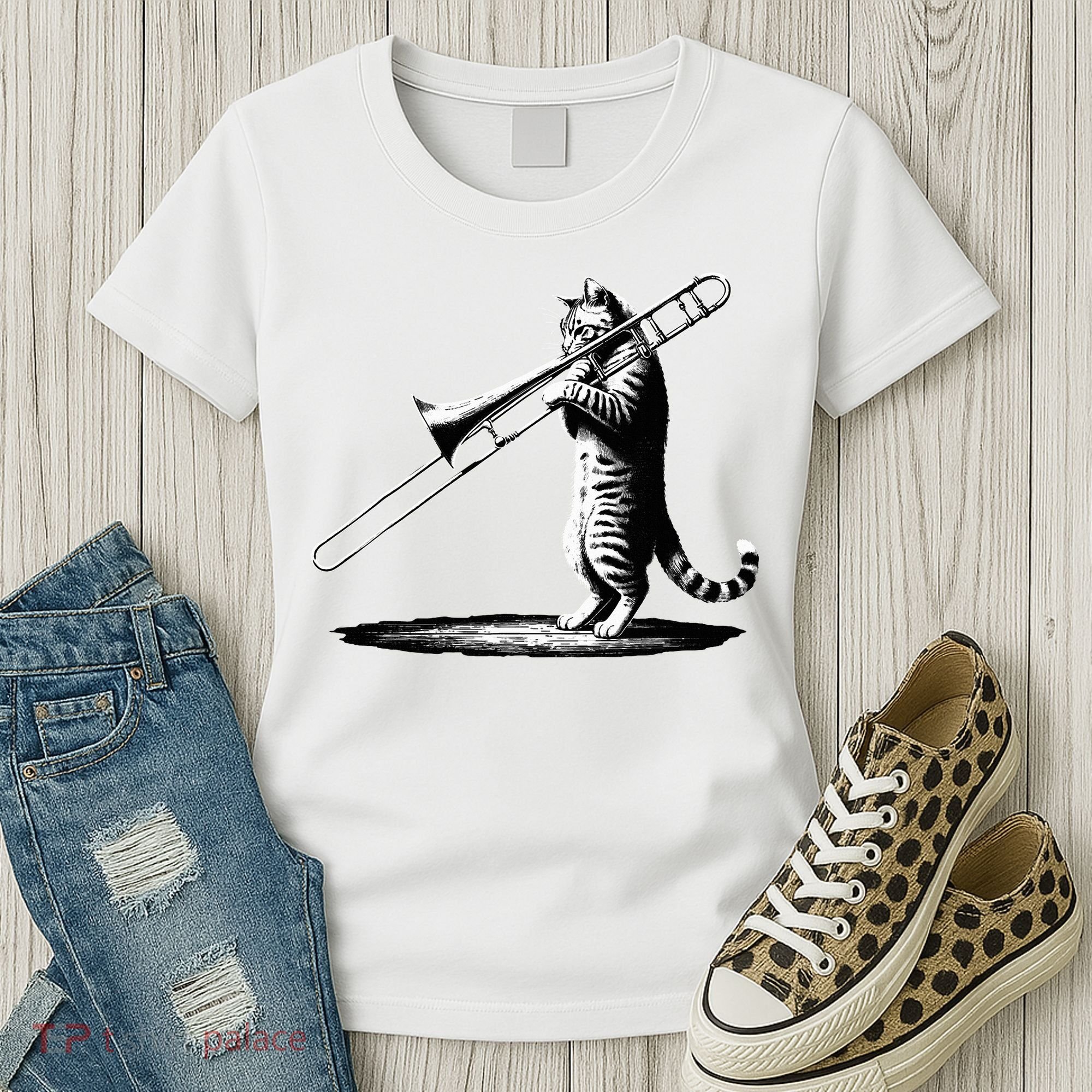 Cat Playing Trombone Player Trombonist Instrument Women's T-Shirt