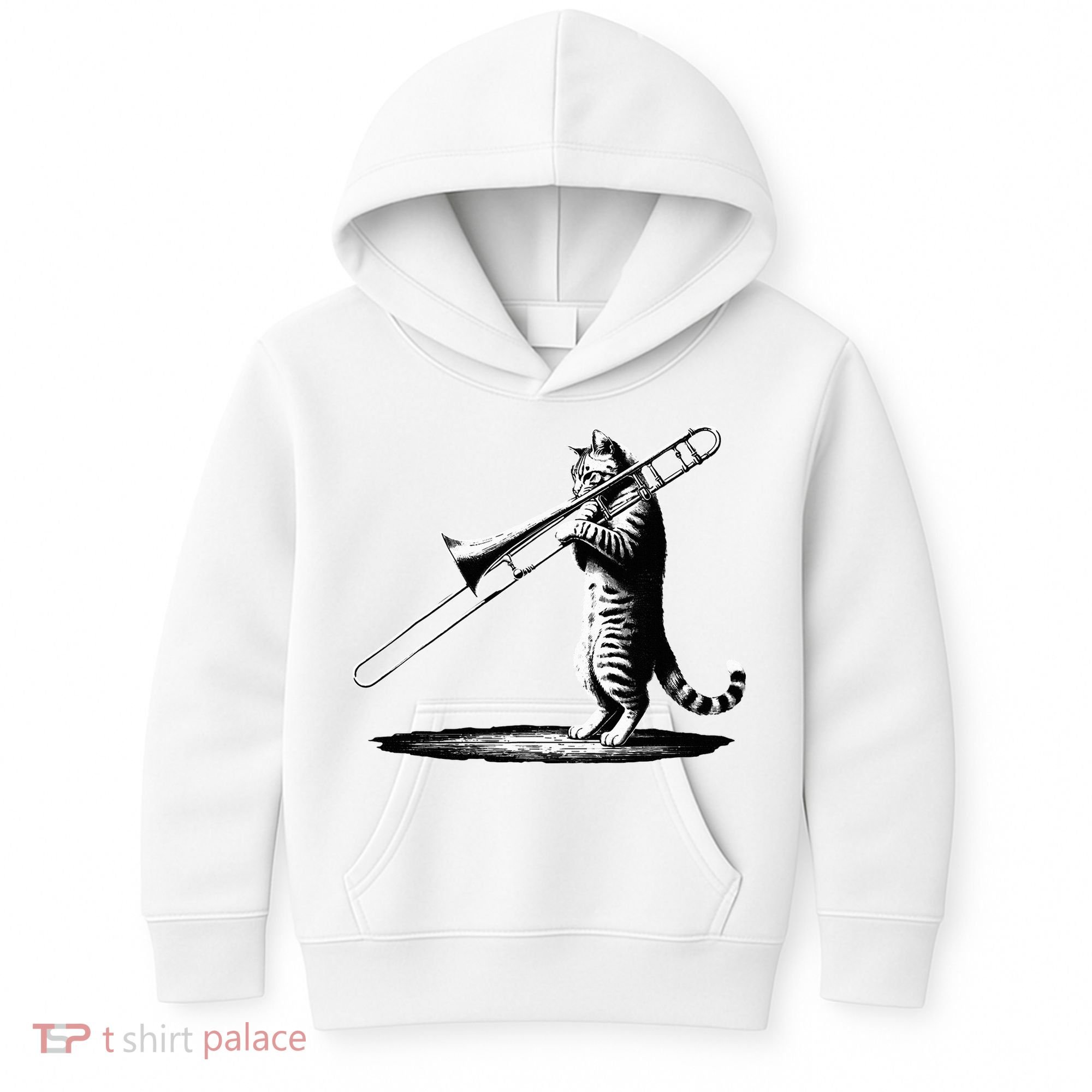 Cat Playing Trombone Player Trombonist Instrument Kids Hoodie