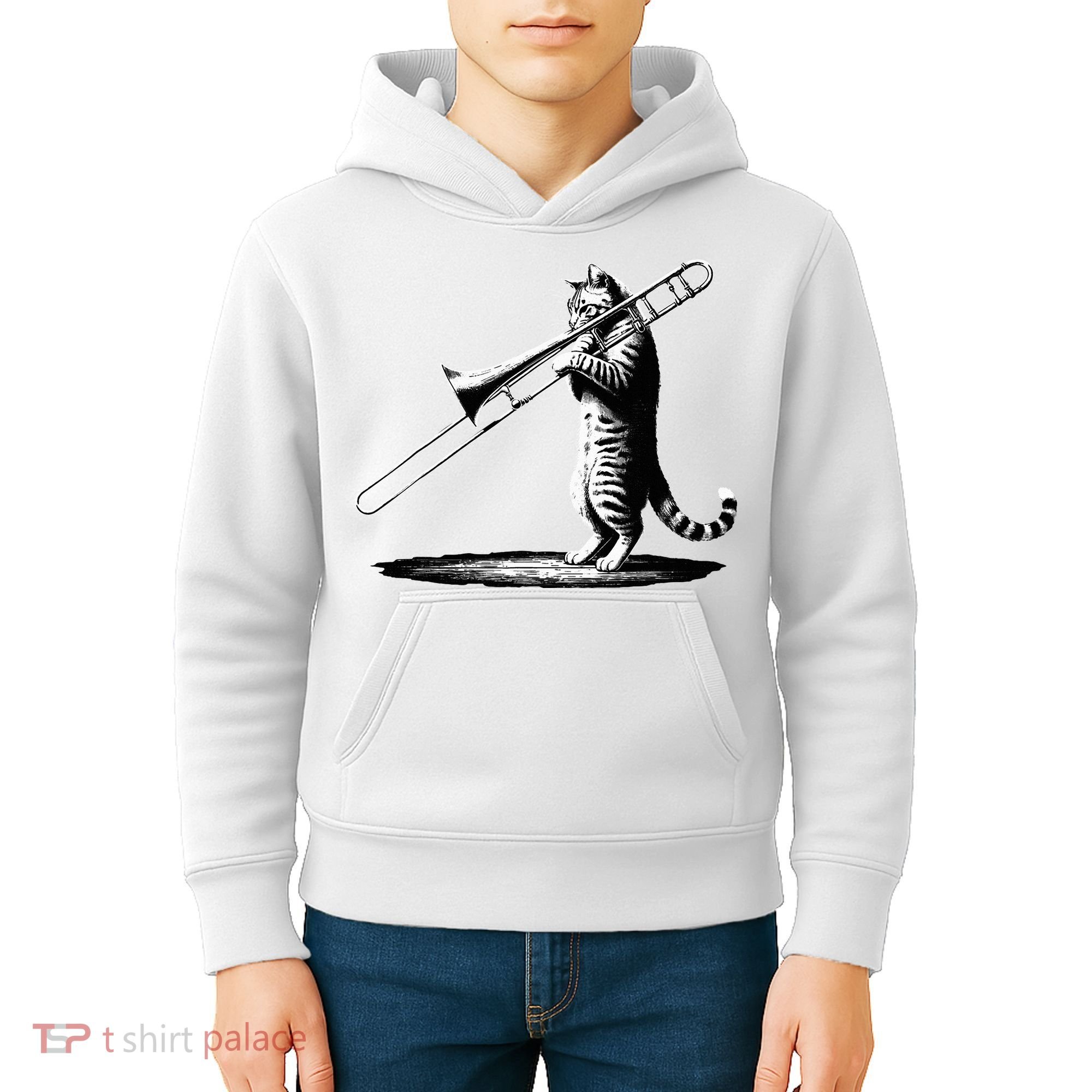 Cat Playing Trombone Player Trombonist Instrument Kids Hoodie
