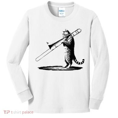 Cat Playing Trombone Player Trombonist Instrument Kids Long Sleeve Shirt
