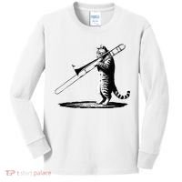 Cat Playing Trombone Player Trombonist Instrument Kids Long Sleeve Shirt thumb 0