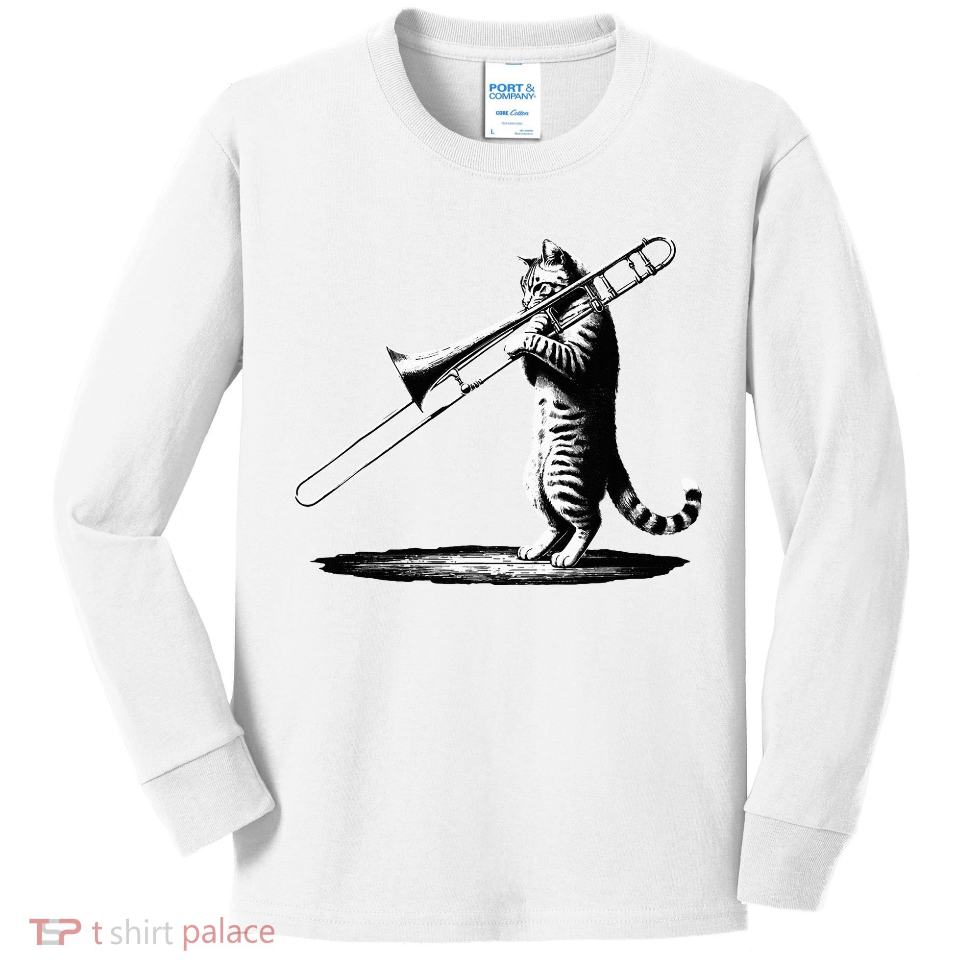 Cat Playing Trombone Player Trombonist Instrument Kids Long Sleeve Shirt